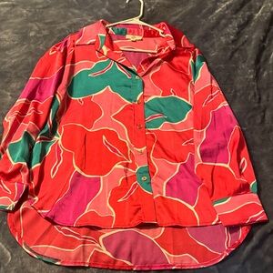Entro Red and Green Floral Blouse